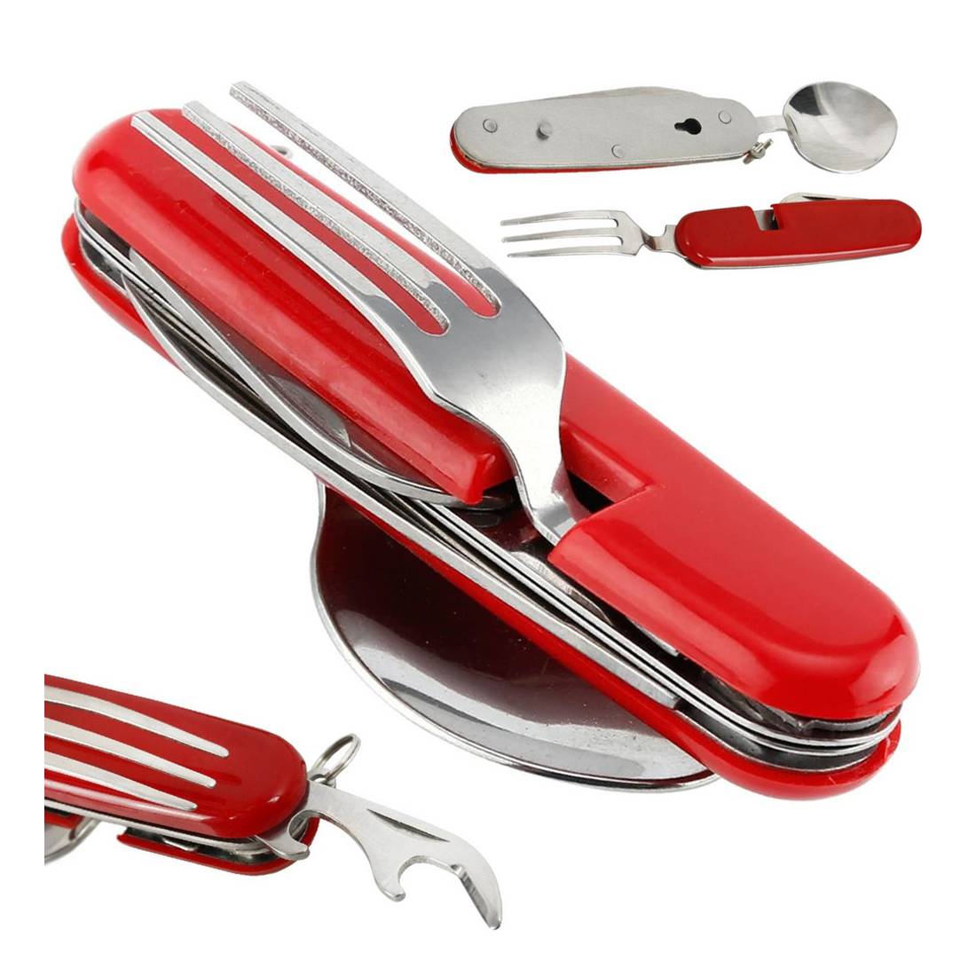 Multi-tool 4 in 1 Spoon/Fork/Spoon/Opener in red