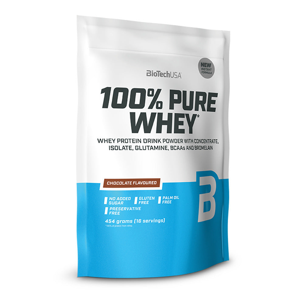 Biotech USA 100% Pure Whey With Concentrate, Isolate, Glutamine & BCAAs Πρωτεΐνη Ορού Γάλακτος Χωρίς Γλουτένη 454gr, Σοκολάτα