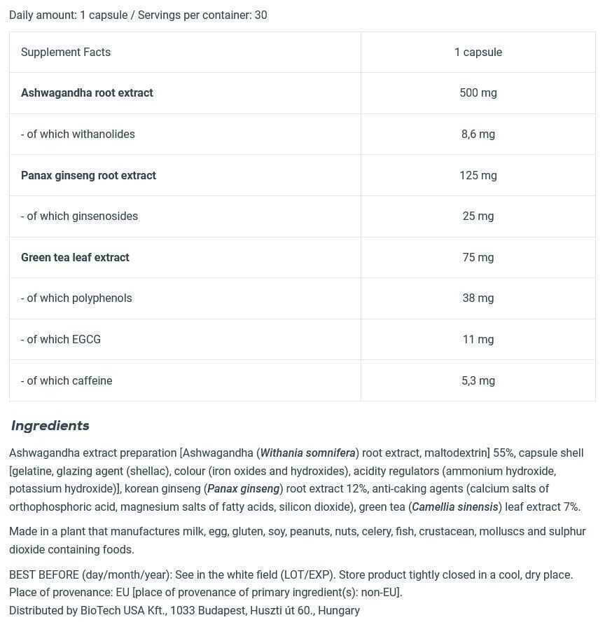 Biotech USA Ashwagandha 30 capsules 