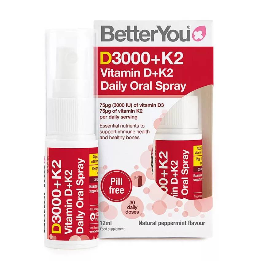 Dlux+ Vitamin D+K2 Daily Oral Spray 3000iu 12 ml, Natural Peppermint