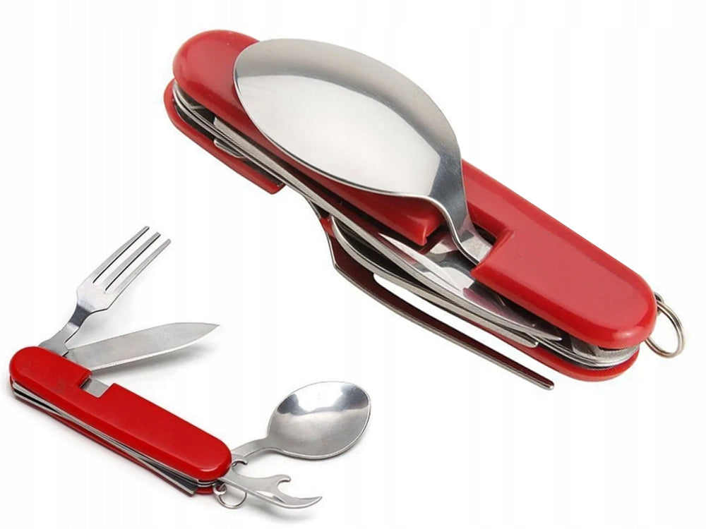 Multi-tool 4 in 1 Spoon/Fork/Spoon/Opener in red