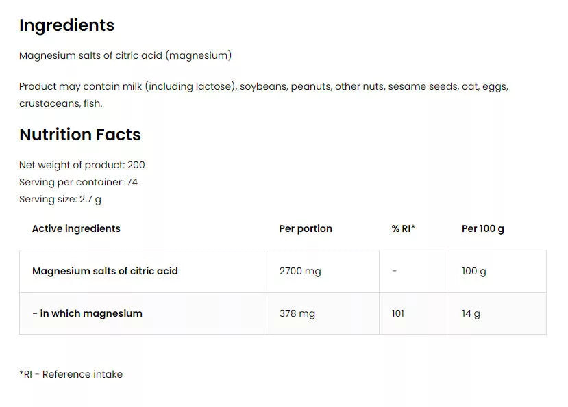 OstroVit Supreme Pure Magnesium Citrate 200gr