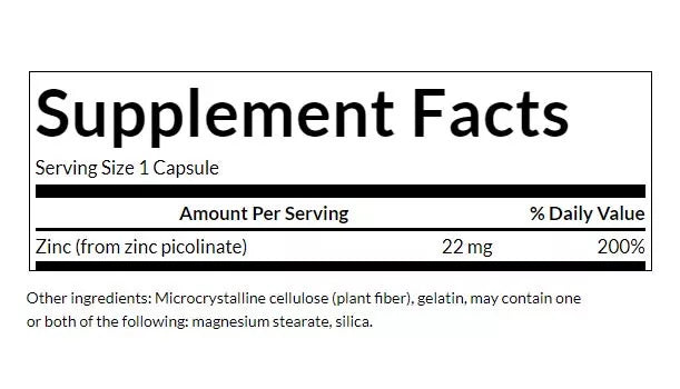 Swanson Zinc Picolinate 22mg 60 κάψουλες