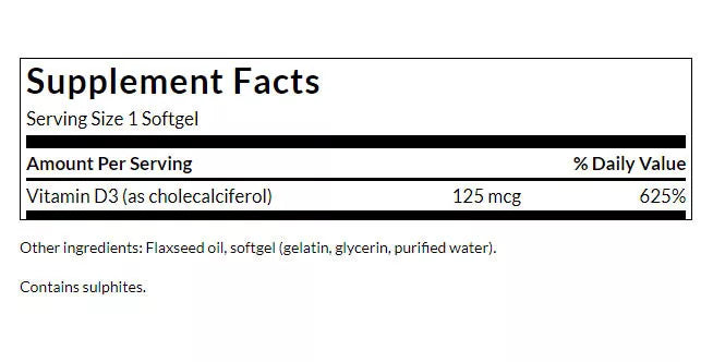 Swanson Vitamin D3 Βιταμίνη για Ανοσοποιητικό 5000iu 250 μαλακές κάψουλες