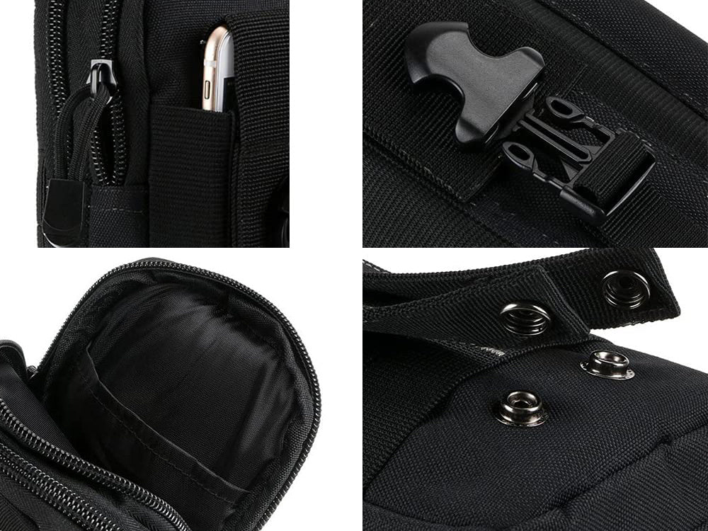 Military Belt Bag in Black, (18cm x 12cm x 6cm)