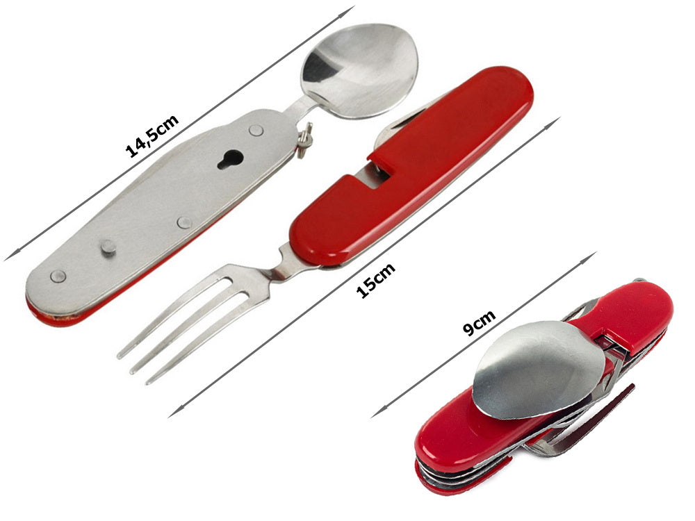 Multi-tool 4 in 1 Spoon/Fork/Spoon/Opener in red