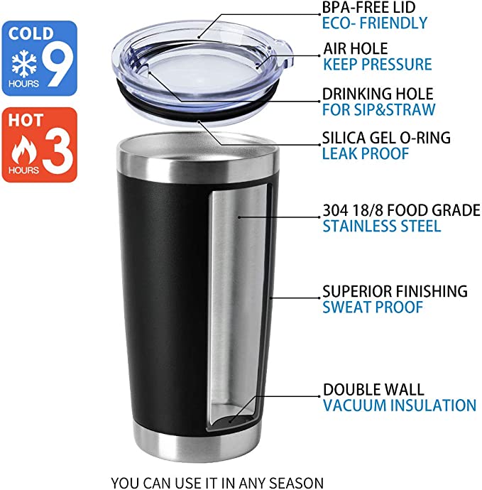 SeatheMountain Thermos Tumbler in Black color, 590ml